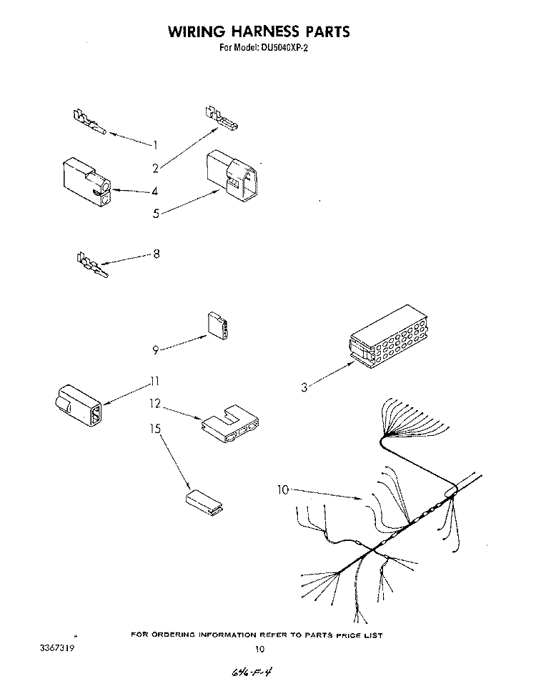 WIRING HARNESS Diagram and Parts List for DU5040XP2  Whirlpool Dishwasher