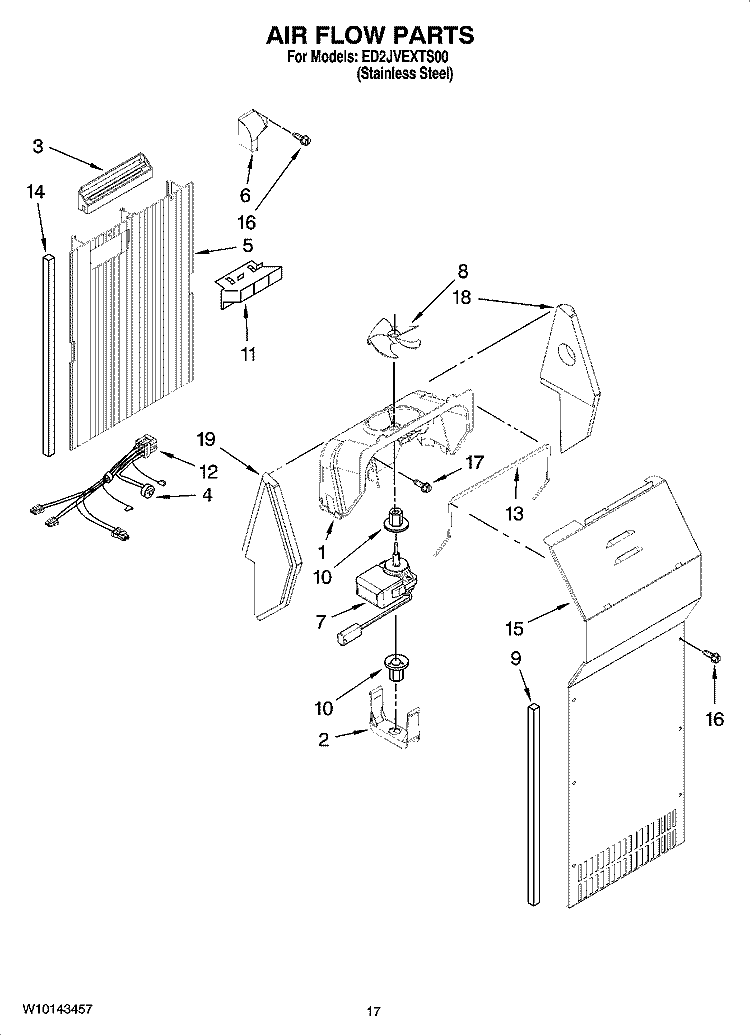 AIR FLOW PARTS Diagram and Parts List for ED2JVEXTS00  Whirlpool Refrigerator