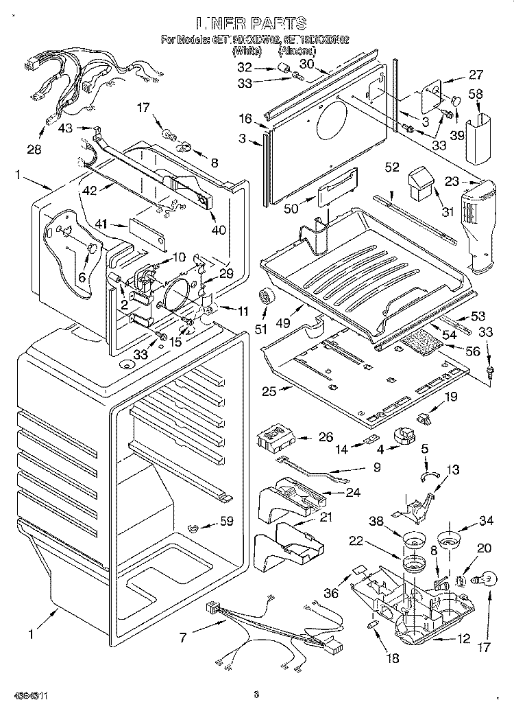 LINER Diagram and Parts List for 6ET19DKXDN02  Whirlpool Refrigerator