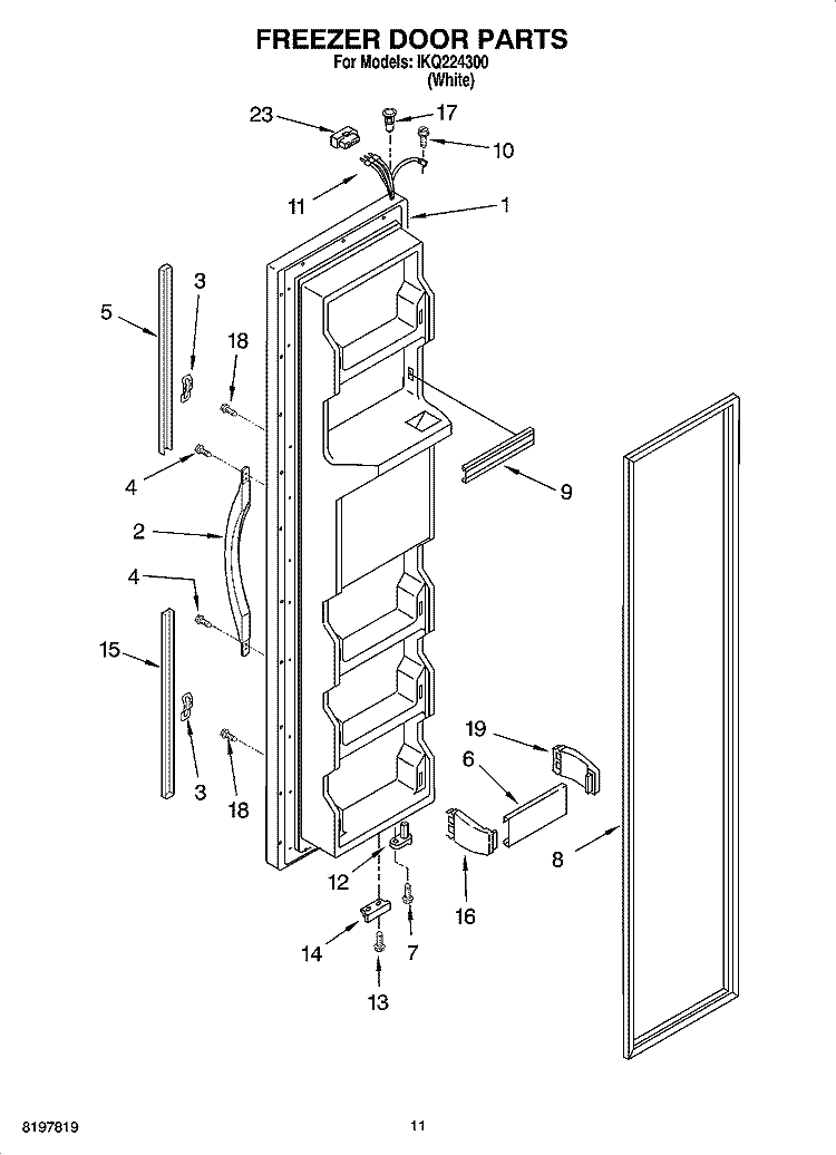 FREEZER DOOR PARTS Diagram and Parts List for IKQ224300  Inglis Refrigerator