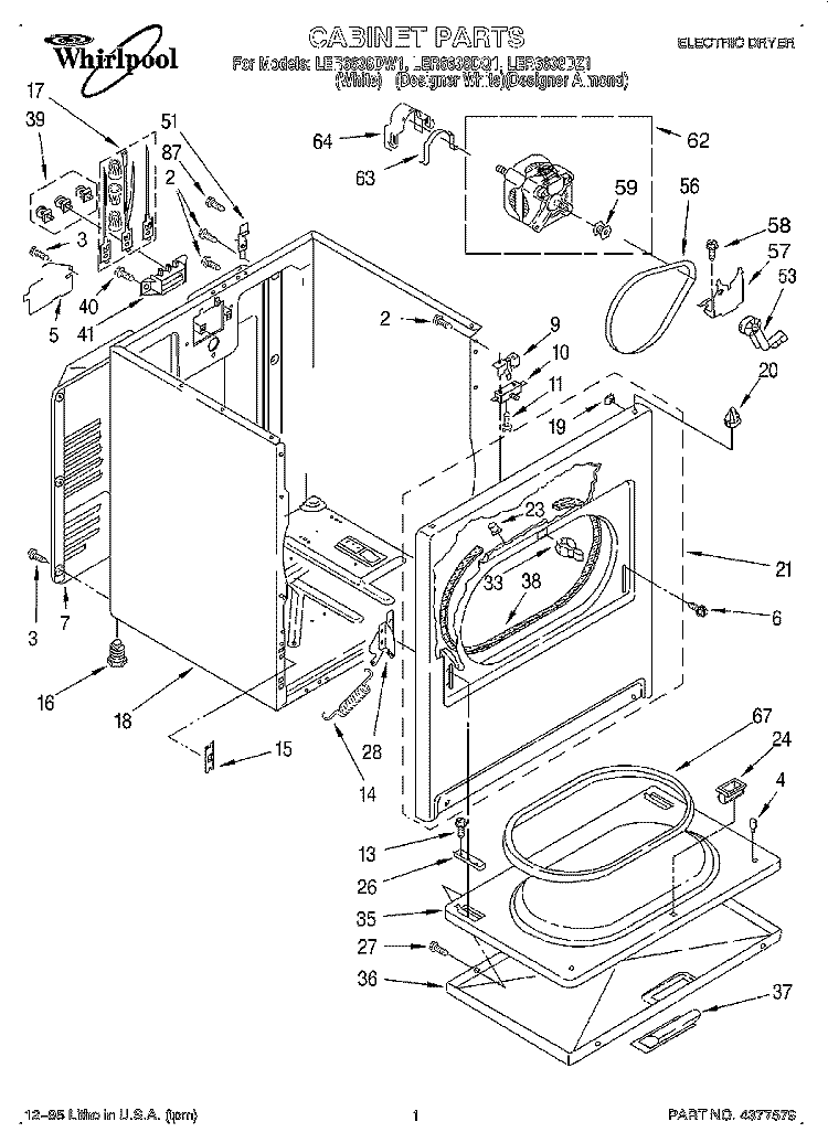 SECTION Diagram and Parts List for LER6638DW1  Whirlpool Dryer