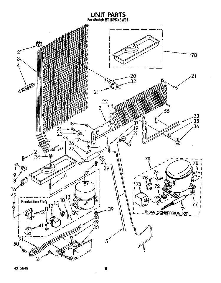 UNIT Diagram and Parts List for ET18PKXSW07  Whirlpool Refrigerator