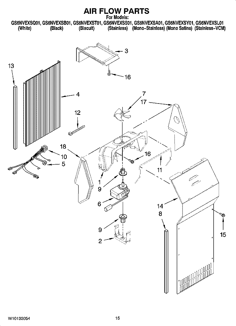 AIR FLOW PARTS Diagram and Parts List for GS6NVEXSB01  Whirlpool Refrigerator