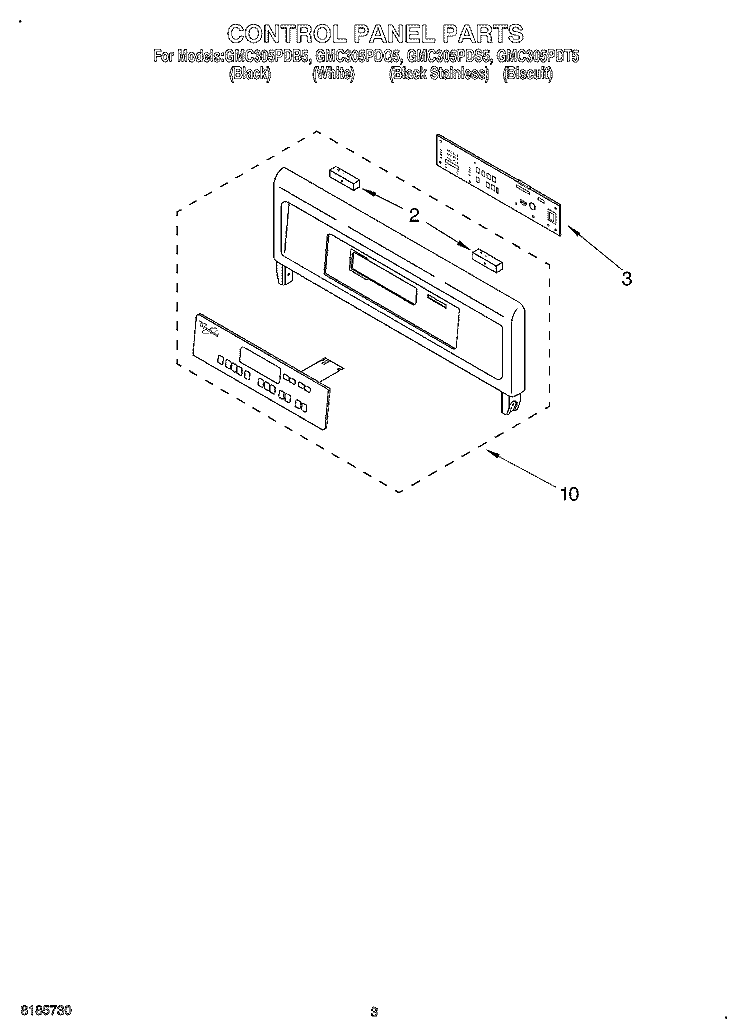 CONTROL PANEL Diagram and Parts List for GMC305PDS5  Whirlpool Microwave Oven Combo