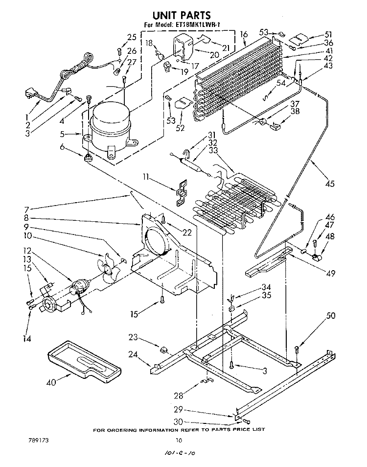 UNIT Diagram and Parts List for ET18MK1LWR1  Whirlpool Refrigerator