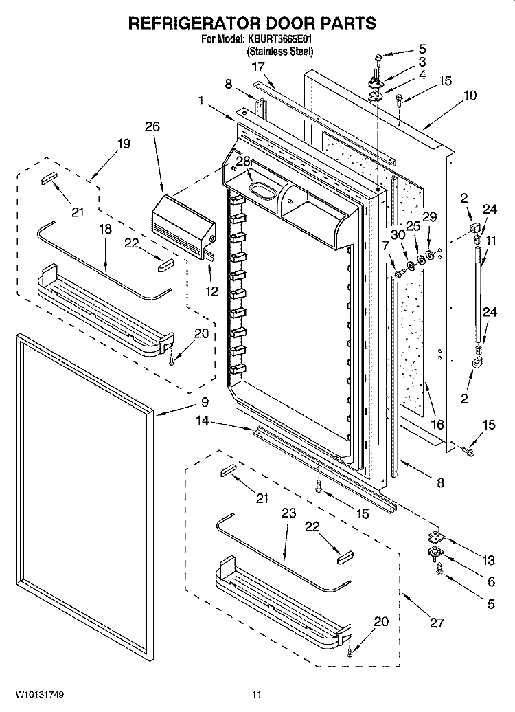 REFRIGERATOR DOOR PARTS Diagram and Parts List for KBURT3665E01  KitchenAid Refrigerator