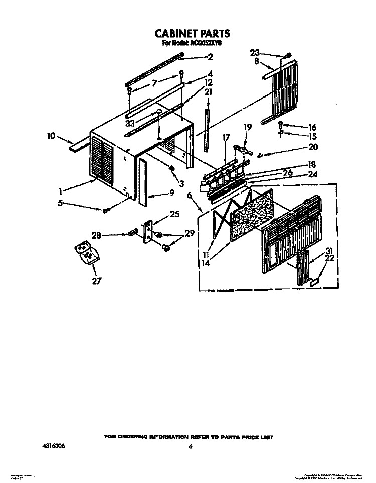 CABINET Diagram and Parts List for ACQ052XY0  Whirlpool Air Conditioner