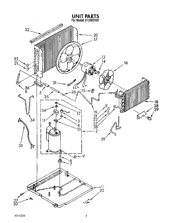 UNIT, LIT/OPTIONAL Diagram and Parts List for X12002V02  Roper Air Conditioner