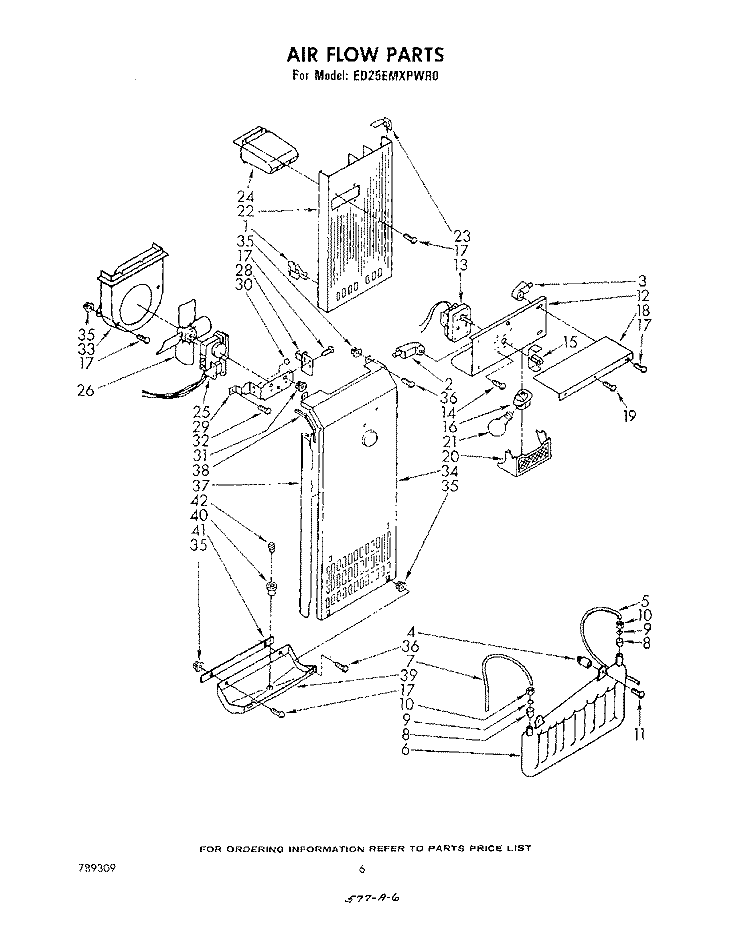 AIRFLOW Diagram and Parts List for ED25EMXPWR0  Whirlpool Refrigerator