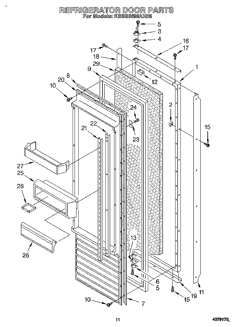 REFRIGERATOR DOOR Diagram and Parts List for KSSS36MAX05  KitchenAid Refrigerator