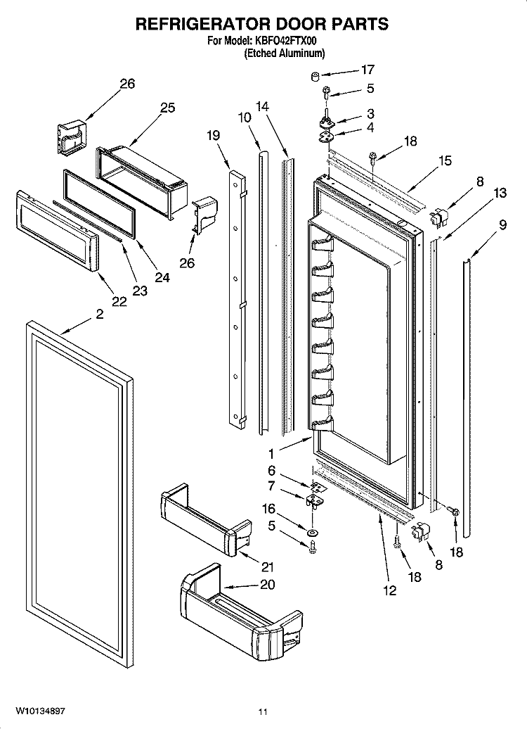 REFRIGERATOR DOOR PARTS Diagram and Parts List for KBFO42FTX00  KitchenAid Refrigerator