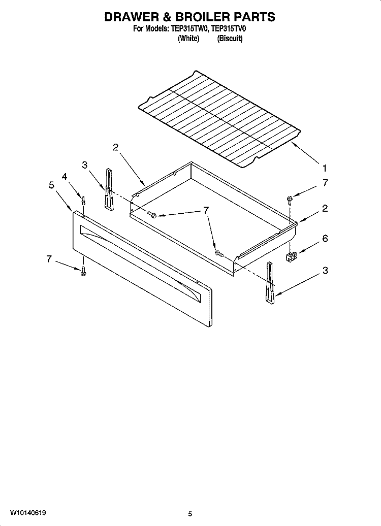 DRAWER & BROILER PARTS Diagram and Parts List for TEP315TW0  Estate Range