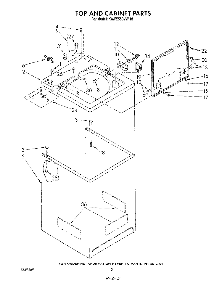 TOP AND CABINET , LITERATURE AND OPTIONAL Diagram and Parts List for KAWE550VAL0  KitchenAid Washer