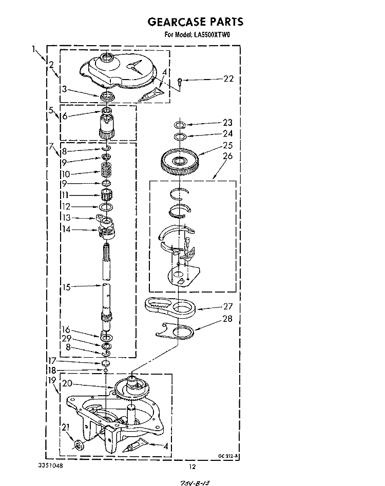 GEARCASE Diagram and Parts List for LA5500XTG0  Whirlpool Washer