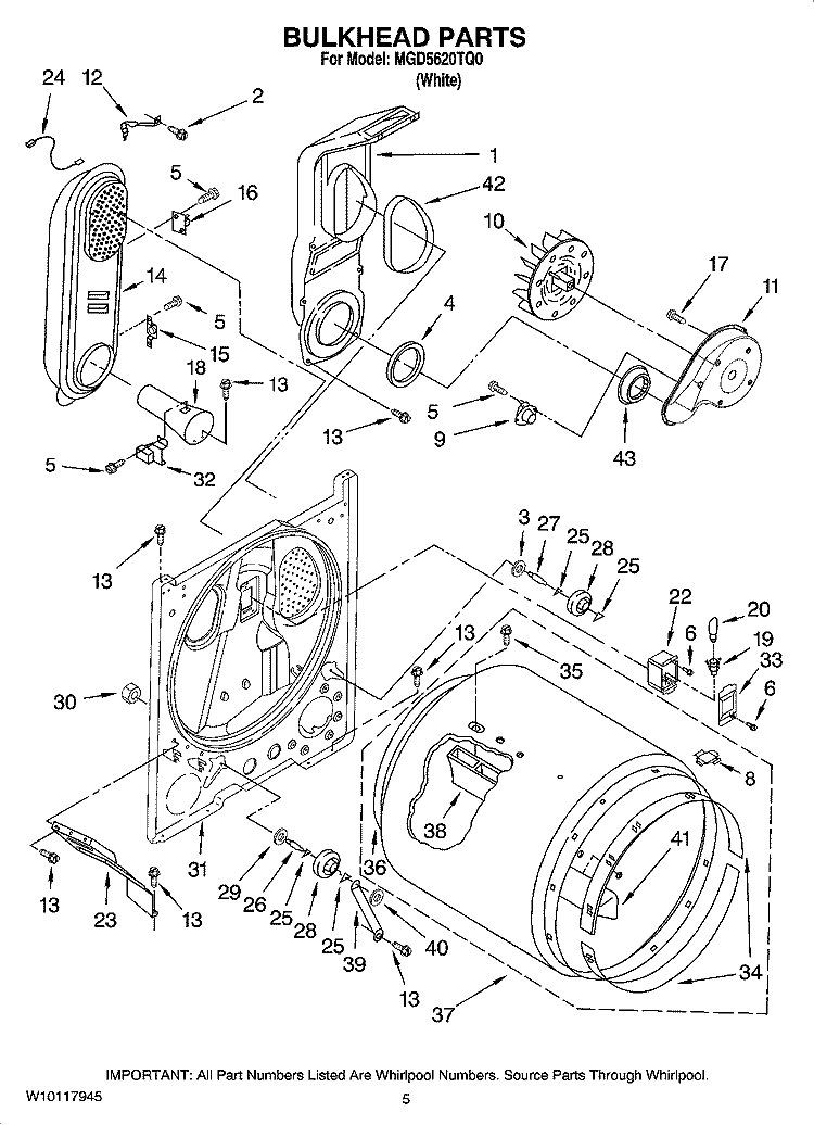 BULKHEAD PARTS Diagram and Parts List for MGD5620TQ0  Maytag Dryer