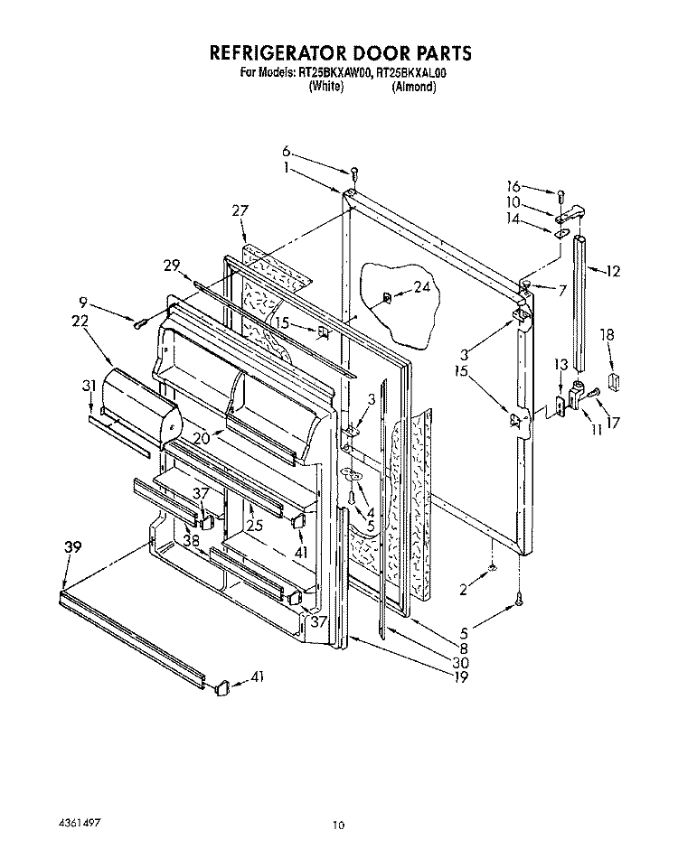 REFRIGERATOR DOOR Diagram and Parts List for RT25BKXAW00  Roper Refrigerator