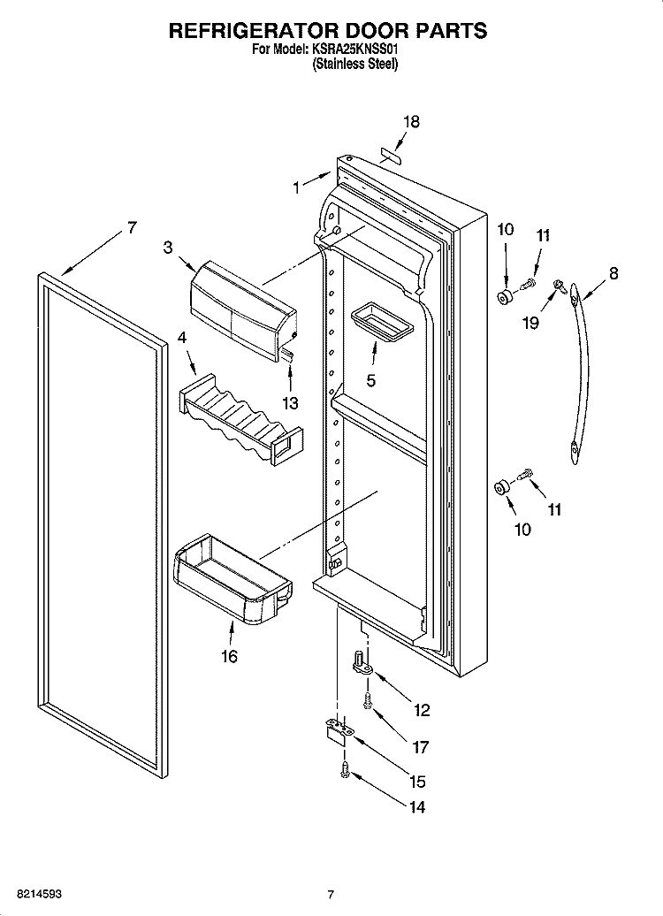 REFRIGERATOR DOOR PARTS Diagram and Parts List for KSRA25KNSS01  KitchenAid Refrigerator