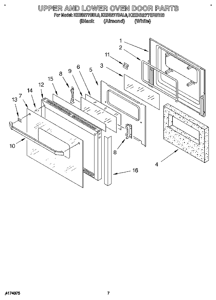 UPPER AND LOWER OVEN DOOR Diagram and Parts List for KEBS277BBL0  KitchenAid Wall Oven