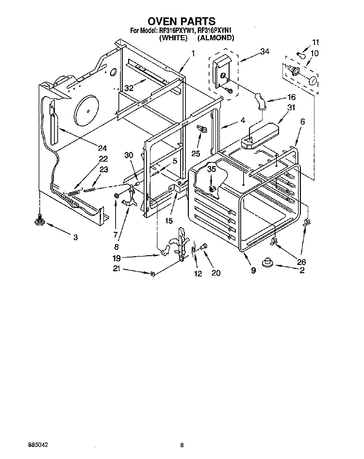 OVEN Diagram and Parts List for RF316PXYN1  Whirlpool Range