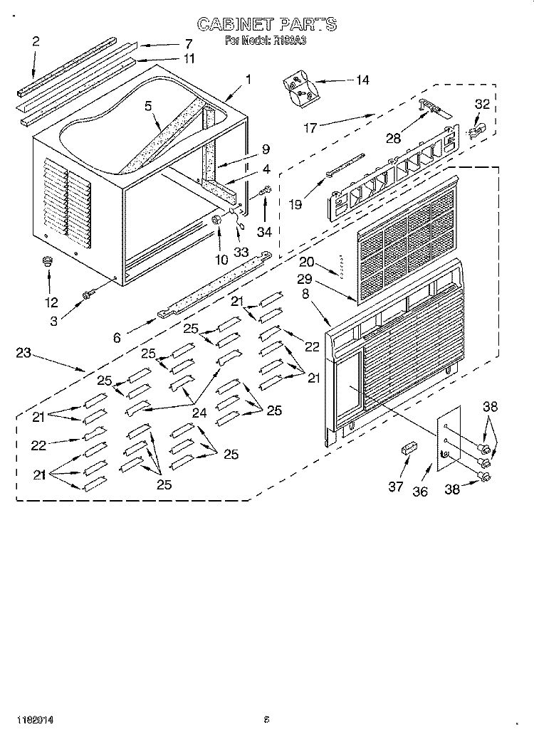 CABINET Diagram and Parts List for R183A3  Whirlpool Air Conditioner