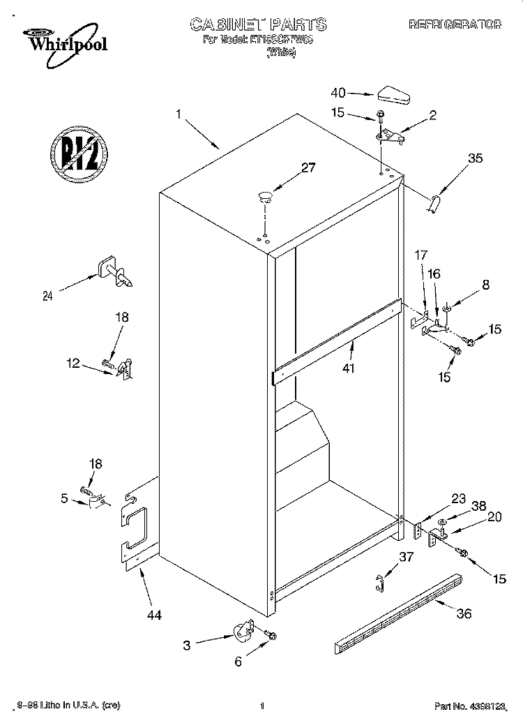 CABINET Diagram and Parts List for ET18SCRFW03  Whirlpool Refrigerator