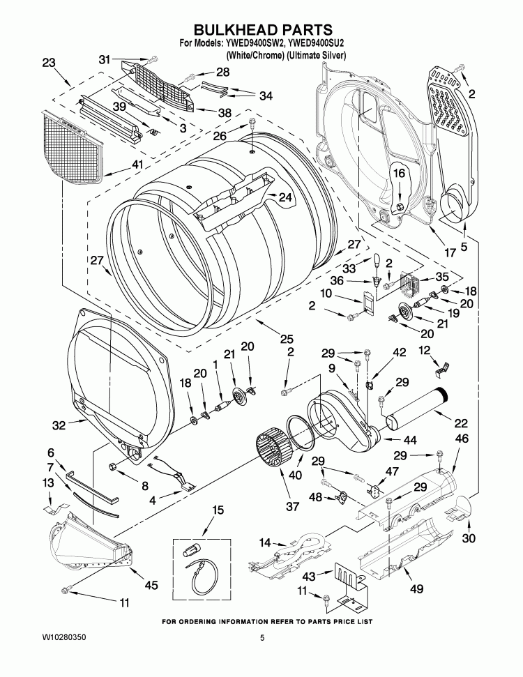 BULKHEAD PARTS Diagram and Parts List for YWED9400SW2  Whirlpool Dryer