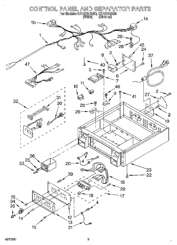 CONTROL PANEL AND SEPARATOR Diagram and Parts List for CSP2791BN0  Whirlpool Dryer
