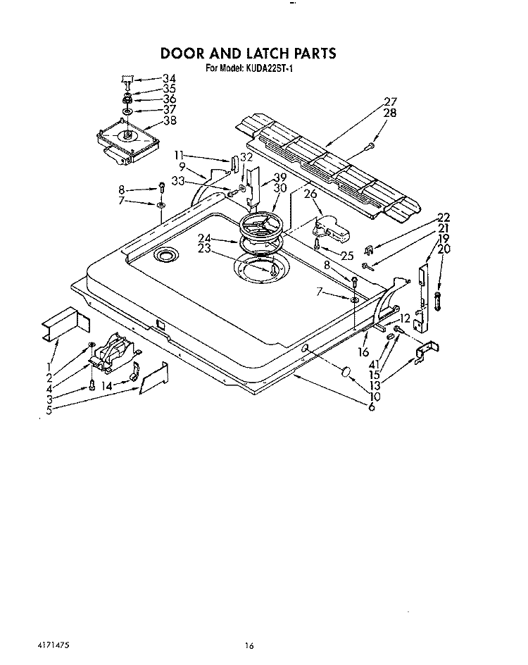 DOOR AND LATCH Diagram and Parts List for KUDA22ST1  KitchenAid Dishwasher