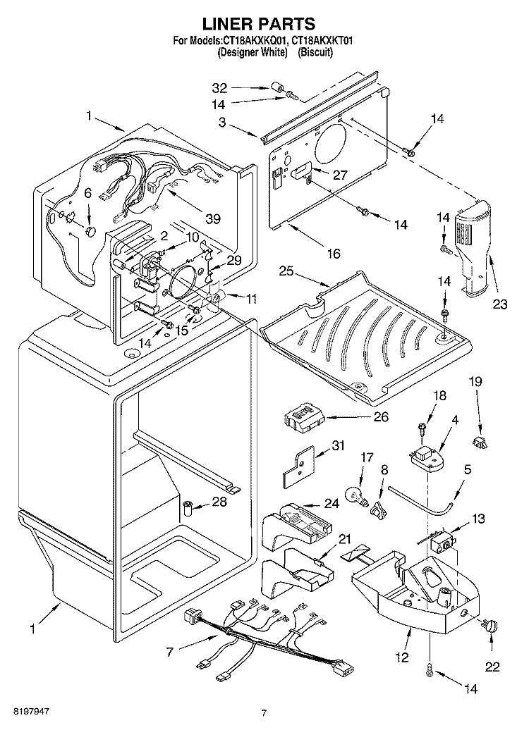 LINER Diagram and Parts List for CT18AKXKQ01  Crosley Refrigerator