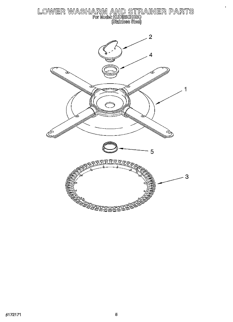 LOWER WASHARM AND STRAINER Diagram and Parts List for KUDI25CHBS0  KitchenAid Dishwasher