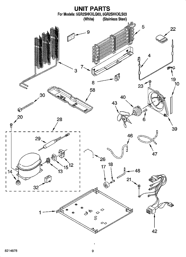 UNIT PARTS Diagram and Parts List for 5GR2SHKXLQ03  Whirlpool Refrigerator