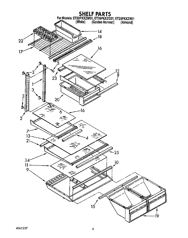 SHELF Diagram and Parts List for ET20PKXZN01  Whirlpool Refrigerator