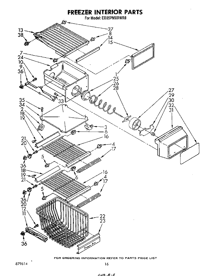 FREEZER INTERIOR Diagram and Parts List for ED25PMXRWR0  Whirlpool Refrigerator