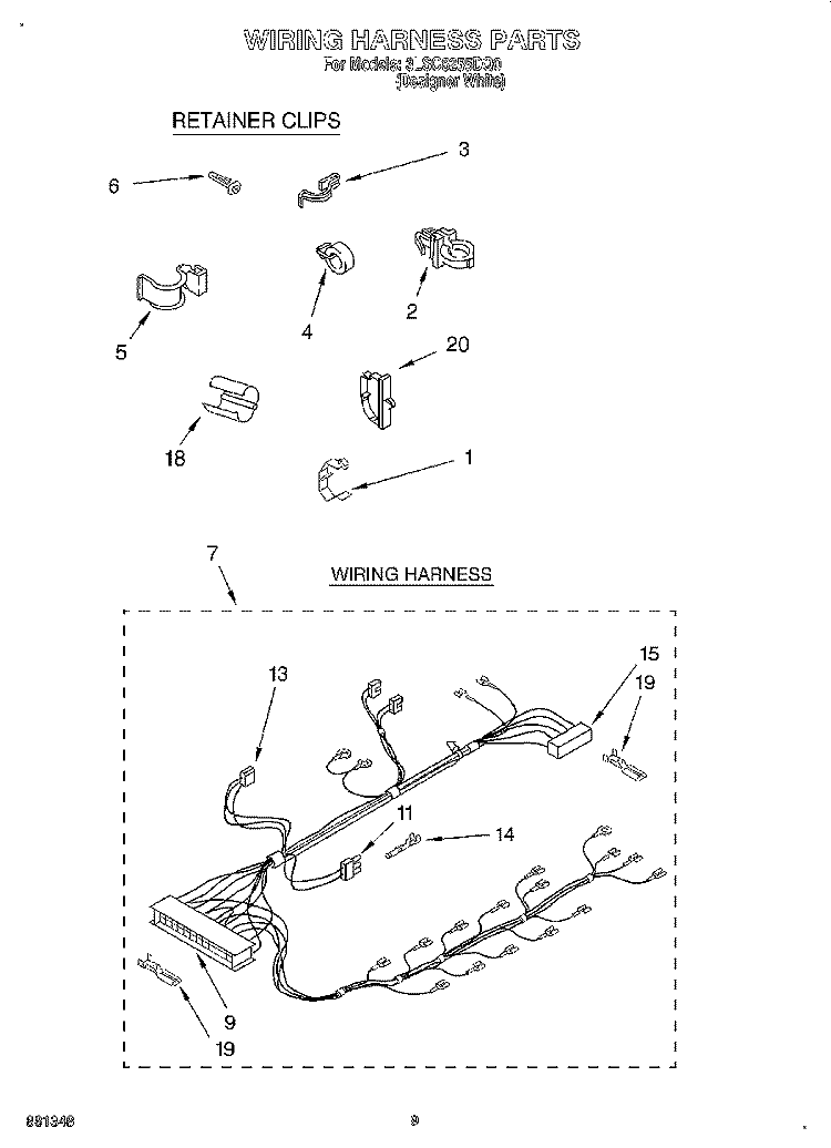 WIRING HARNESS Diagram and Parts List for 3LSC8255DQ0  Whirlpool Washer