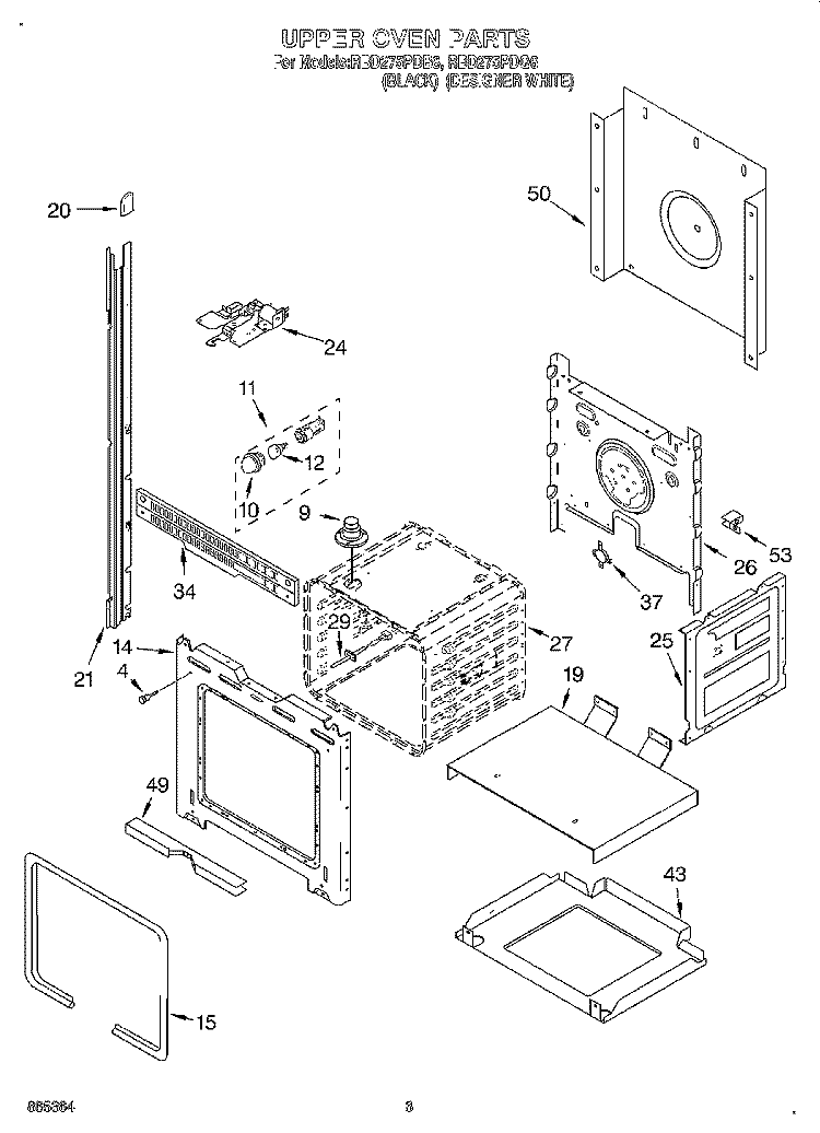 UPPER OVEN Diagram and Parts List for RBD275PDB6  Whirlpool Wall Oven