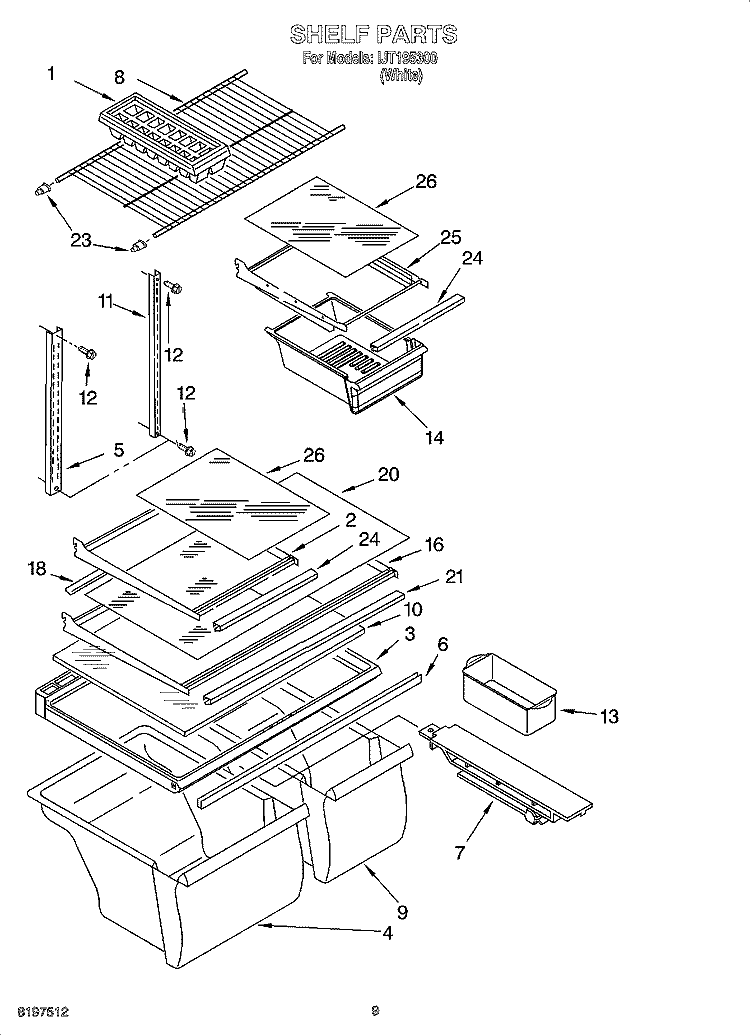 SHELF PARTS, OPTIONAL PARTS Diagram and Parts List for IJT195300  Inglis Refrigerator