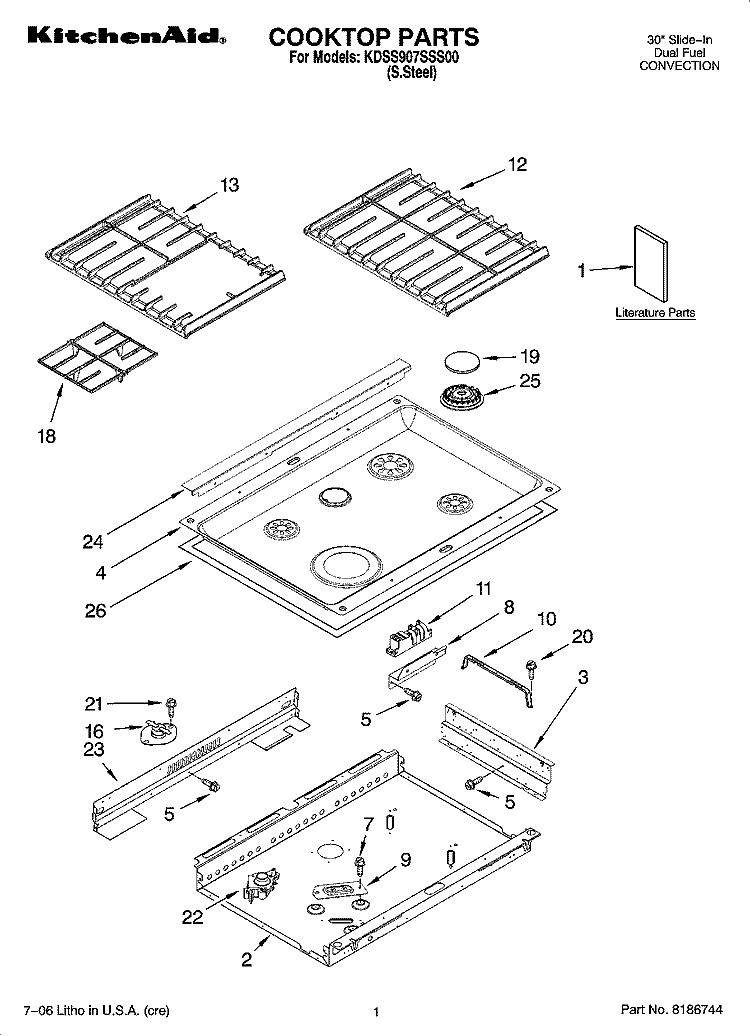 COOKTOP PARTS Diagram and Parts List for KDSS907SSS00  KitchenAid Range