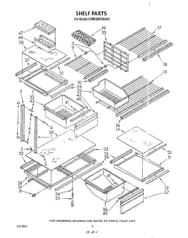 SHELF Diagram and Parts List for KTRF20KVAL00  Whirlpool Refrigerator
