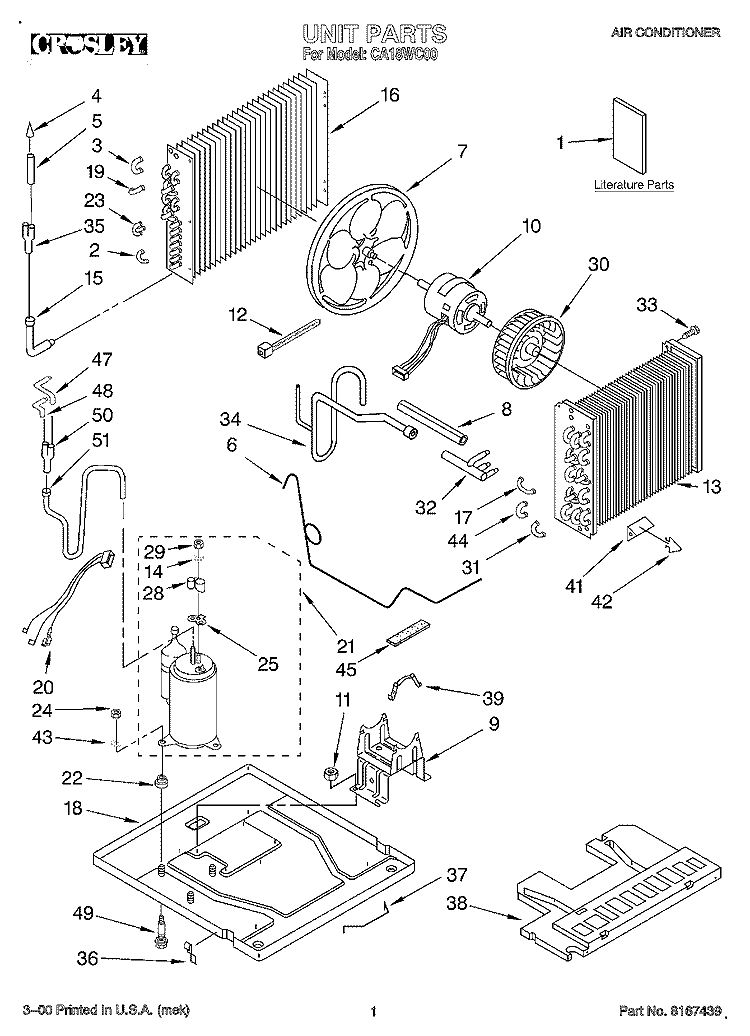 UNIT, LITERATURE Diagram and Parts List for CA18WC00  Crosley Air Conditioner