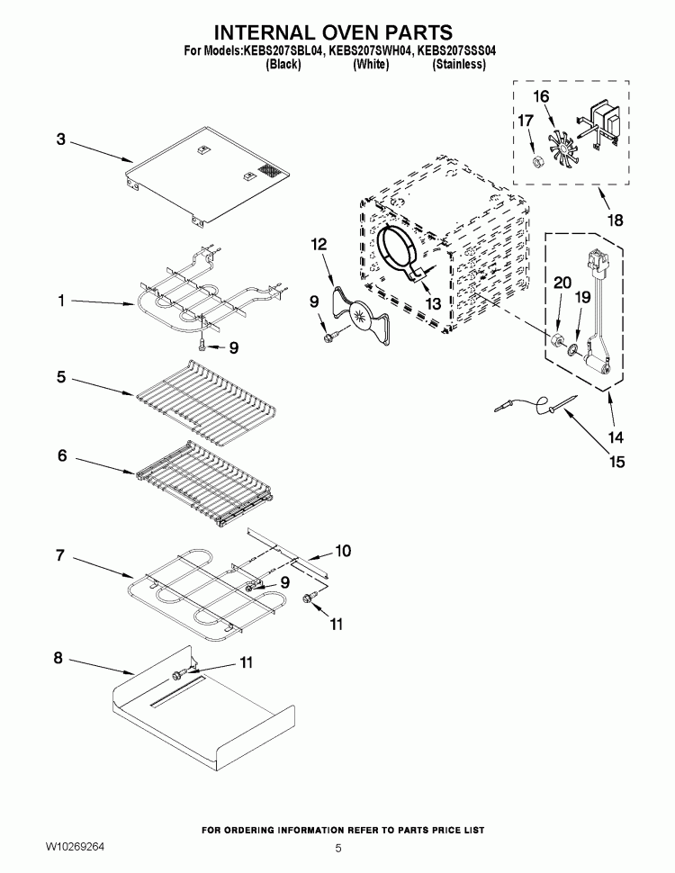 INTERNAL OVEN PARTS Diagram and Parts List for KEBS207SBL04  KitchenAid Wall Oven