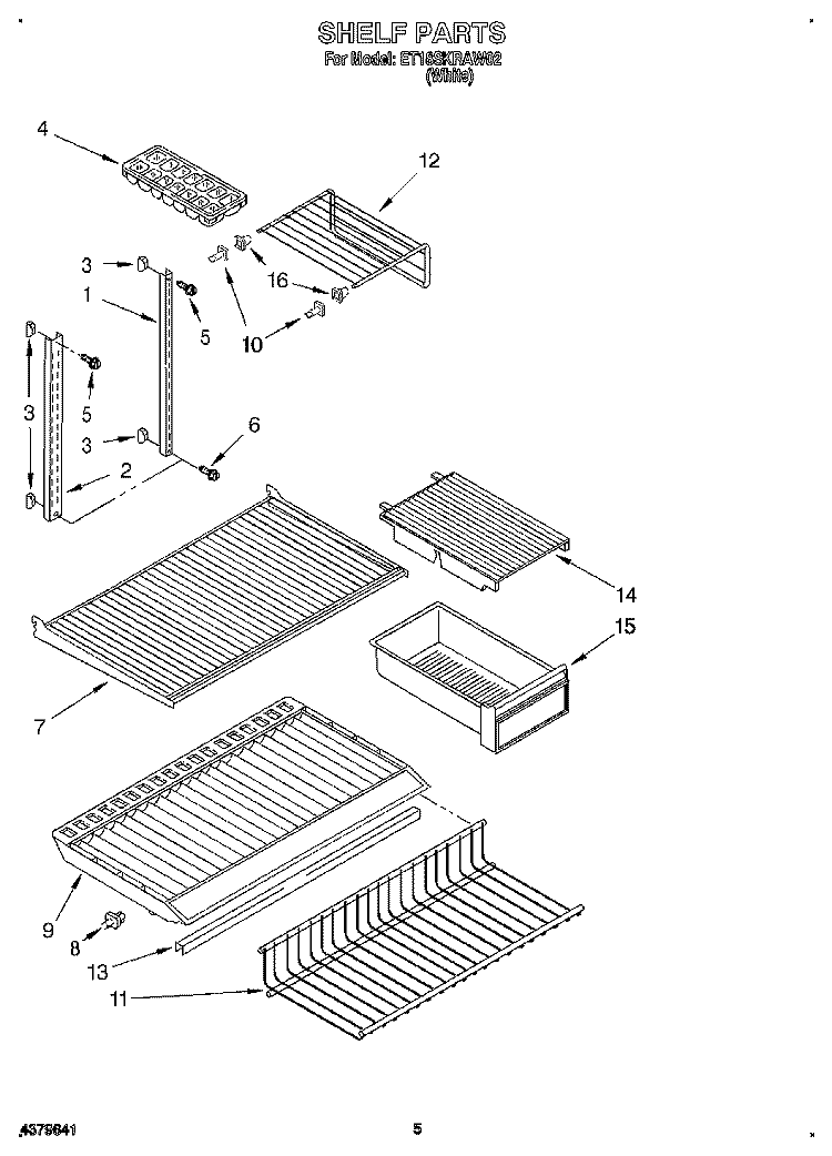SHELF Diagram and Parts List for ET18SKRAW02  Whirlpool Refrigerator