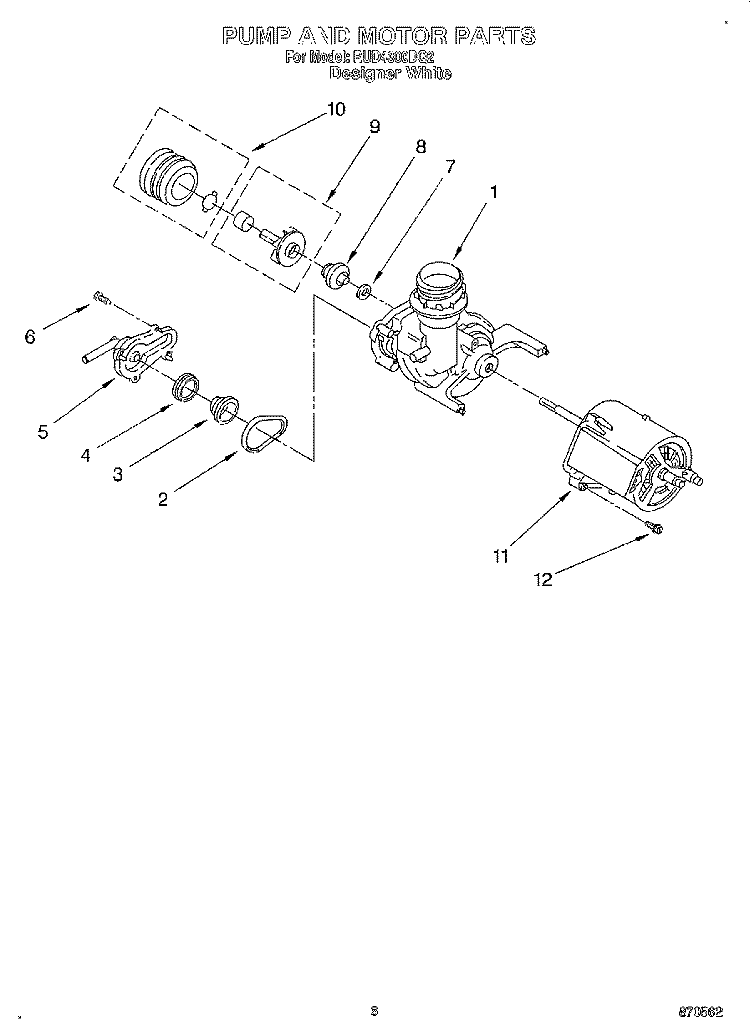 PUMP AND MOTOR Diagram and Parts List for RUD4300DQ2  Roper Dishwasher
