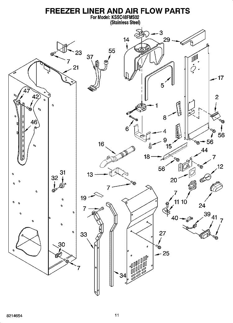FREEZER LINER AND AIR FLOW PARTS Diagram and Parts List for KSSC48FMS02  KitchenAid Refrigerator