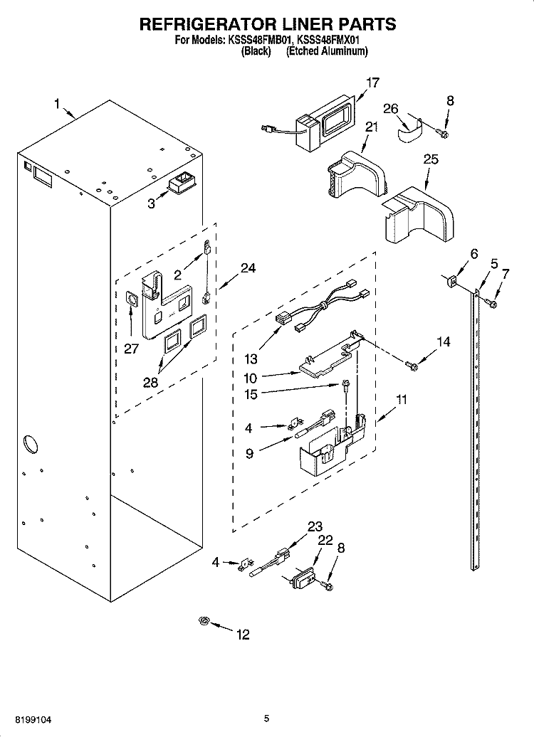 REFRIGERATOR LINER PARTS Diagram and Parts List for KSSS48FMX01  KitchenAid Refrigerator