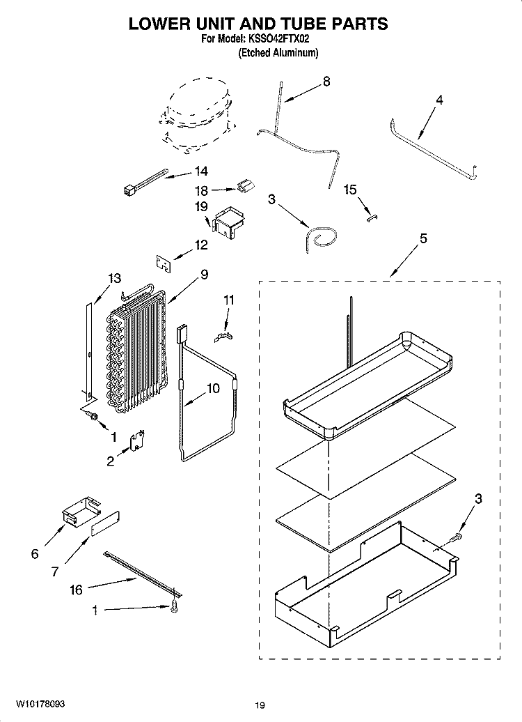 LOWER UNIT AND TUBE PARTS Diagram and Parts List for KSSO42FTX02  KitchenAid Refrigerator