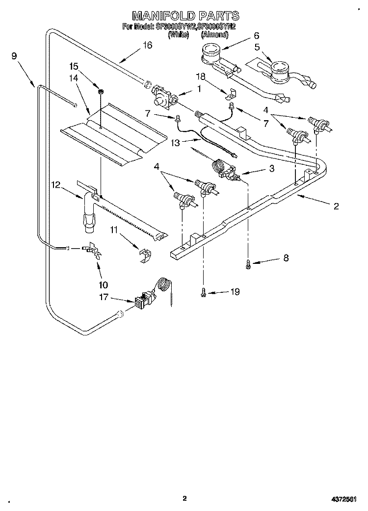 MANIFOLD Diagram and Parts List for SF3000SYN2  Whirlpool Range