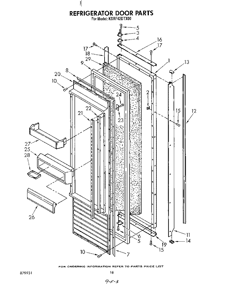 REFRIGERATOR DOOR Diagram and Parts List for KSRF42DTX00  KitchenAid Refrigerator