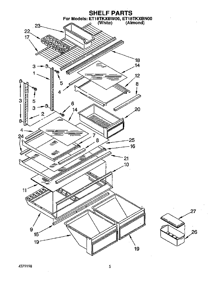 SHELF Diagram and Parts List for ET18TKXBN00  Whirlpool Refrigerator