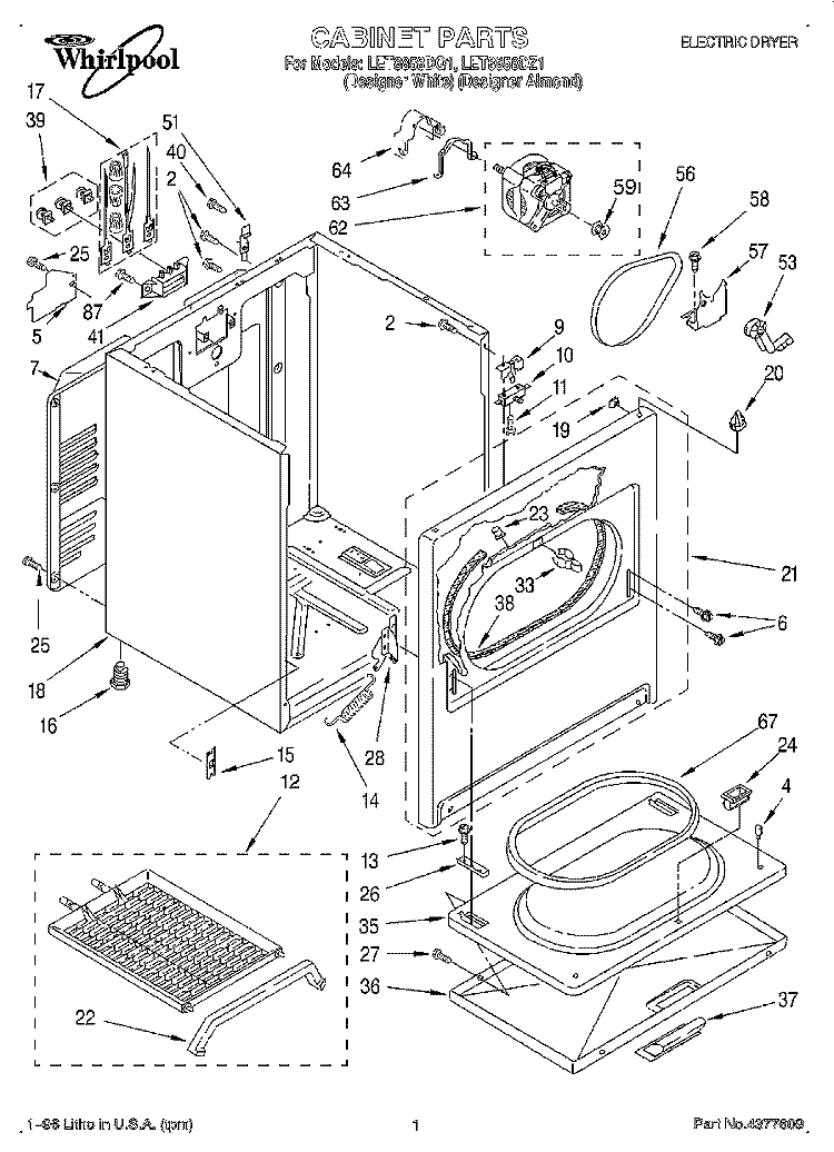 SECTION Diagram and Parts List for LET8858DQ1  Whirlpool Dryer