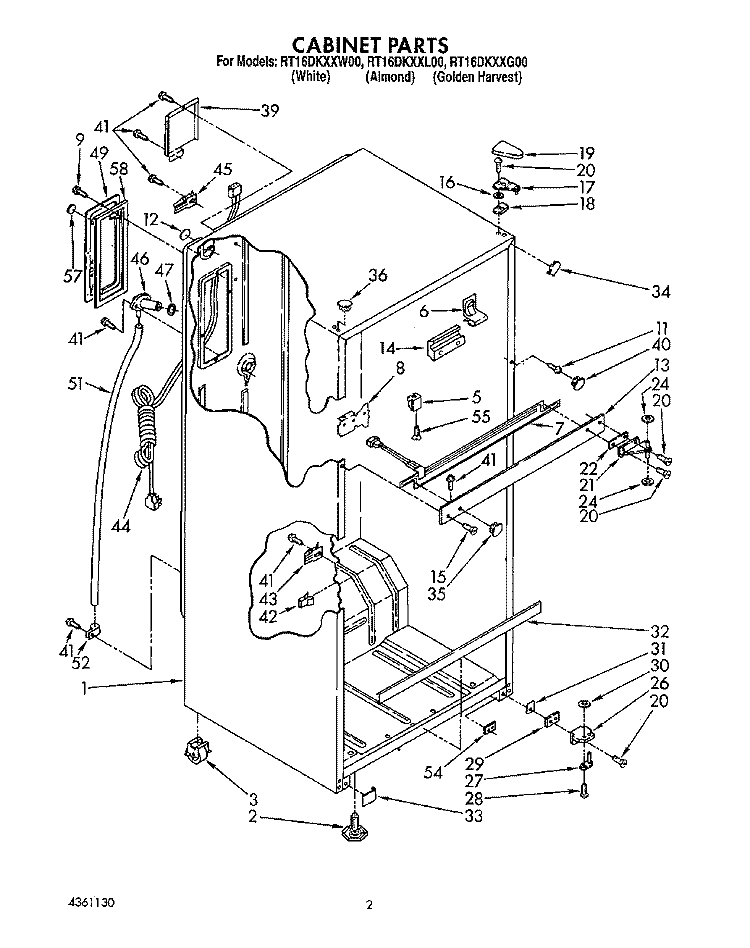CABINET Diagram and Parts List for RT16DKYXW00  Roper Refrigerator